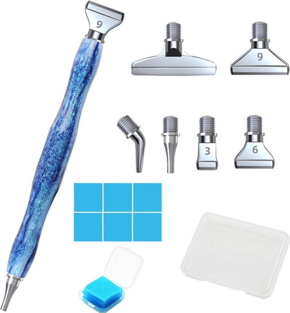 Diamond Painting Stift Metall Aufs?tze,Diamond Painting Zubeh?r Set mit 1 Style 5D Drill Pen und 6 Styles Blaue Metall Ersatzk?pfe,Diamond Painting...