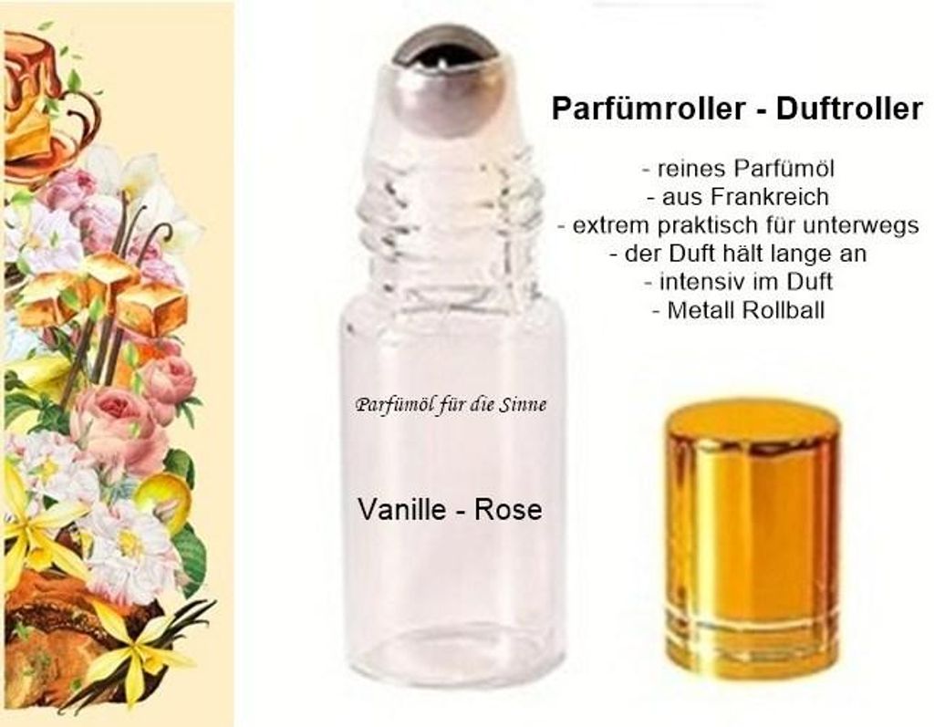 GKA Parfüm Duftroller Parfümroller Vanille-Rose Roll-On für unterwegs Parfümöl aus Frankreich sehr intensiv