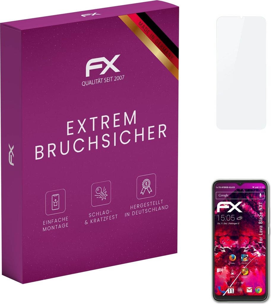 atFoliX FX-Hybrid-Glass Displayfolie kompatibel mit Lava Blaze NXT Glasfolie