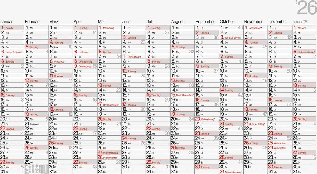 2026 Brunnen Plakatkalender 701 00 1390×790 mm Produktbild 