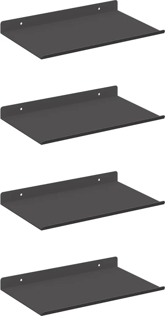 4 Mensole Acciaio Nero 30x18x2,5 cm | Scaffali da Muro Salvaspazio