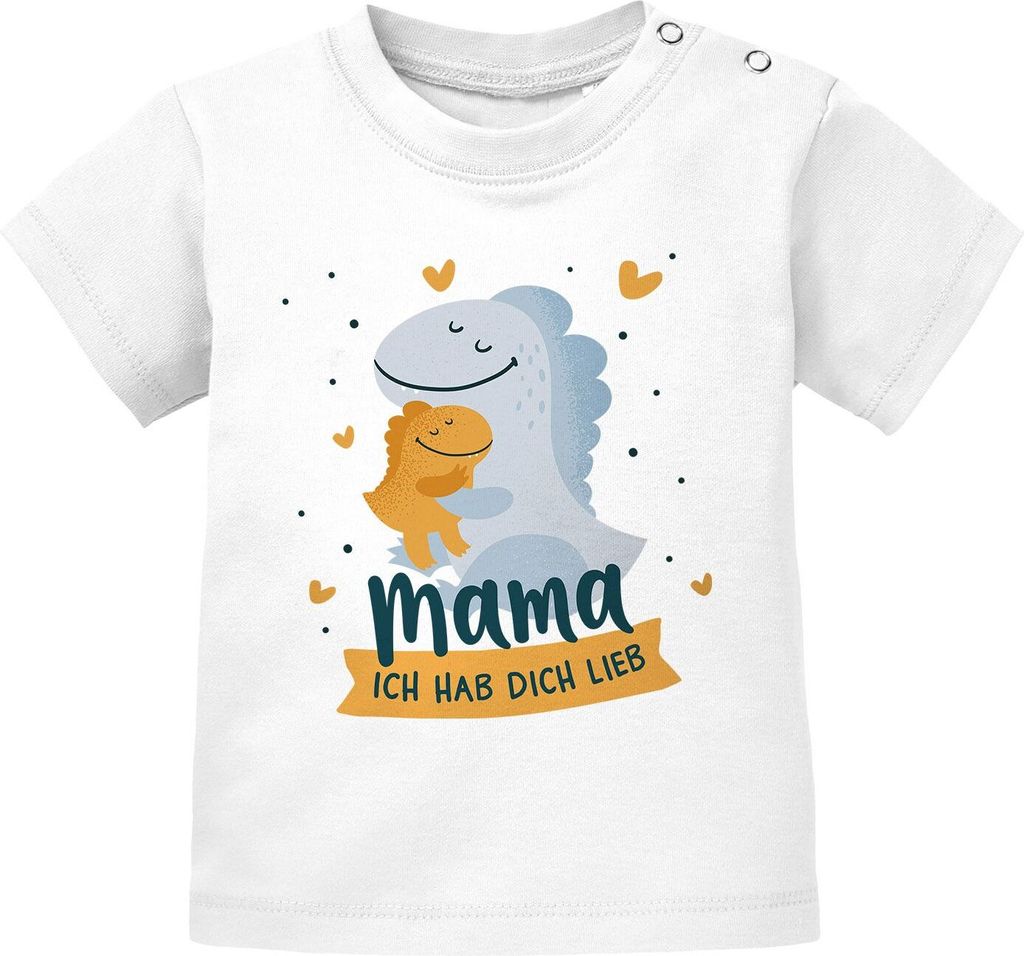 Baby T-Shirt kurzarm Geschenk Mama ich hab dich lieb Dino Dinosaurier Jungen Mädchen Oberteil Baumwolle SpecialMe weiß 56/62 (1-3 Monate)