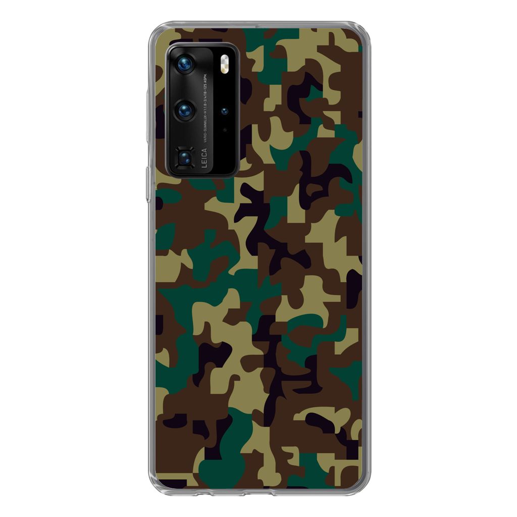 MuchoWow Handyhülle Schutzhülle Hülle für Huawei P40 Pro Camouflage-Muster mit dunklen Farben Silikon Softcase Handy Hülle - Schutz