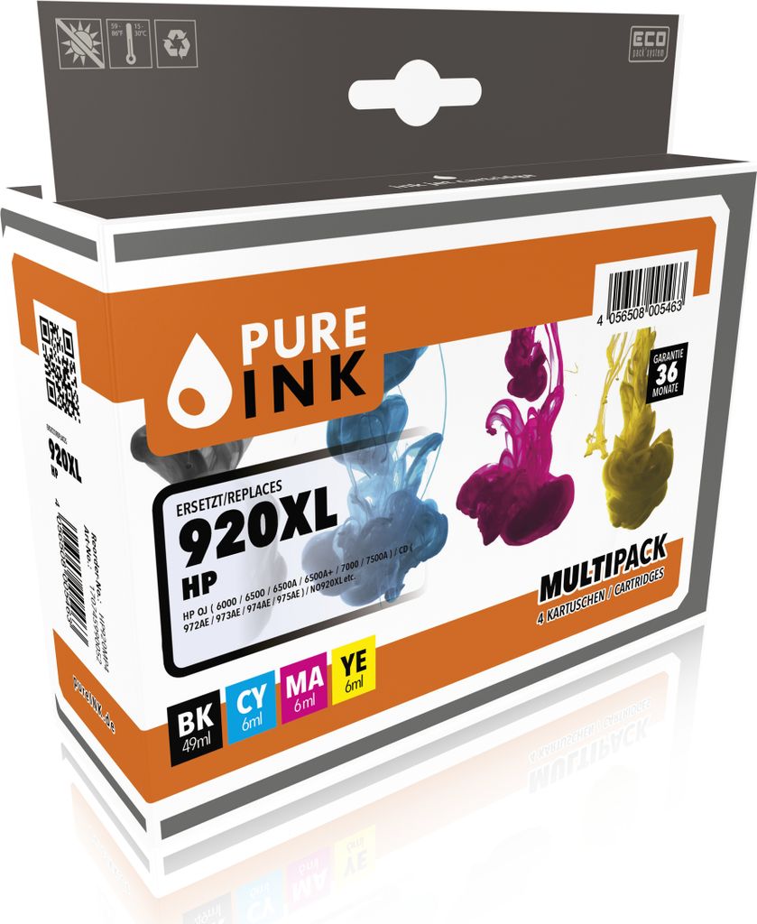 Pure Ink 170745990052 Druckerpatrone 4 Stück(e) Kompatibel Hohe (XL-) Ausbeute Schwarz - Cyan - Magenta - Gelb (HP920MP4)