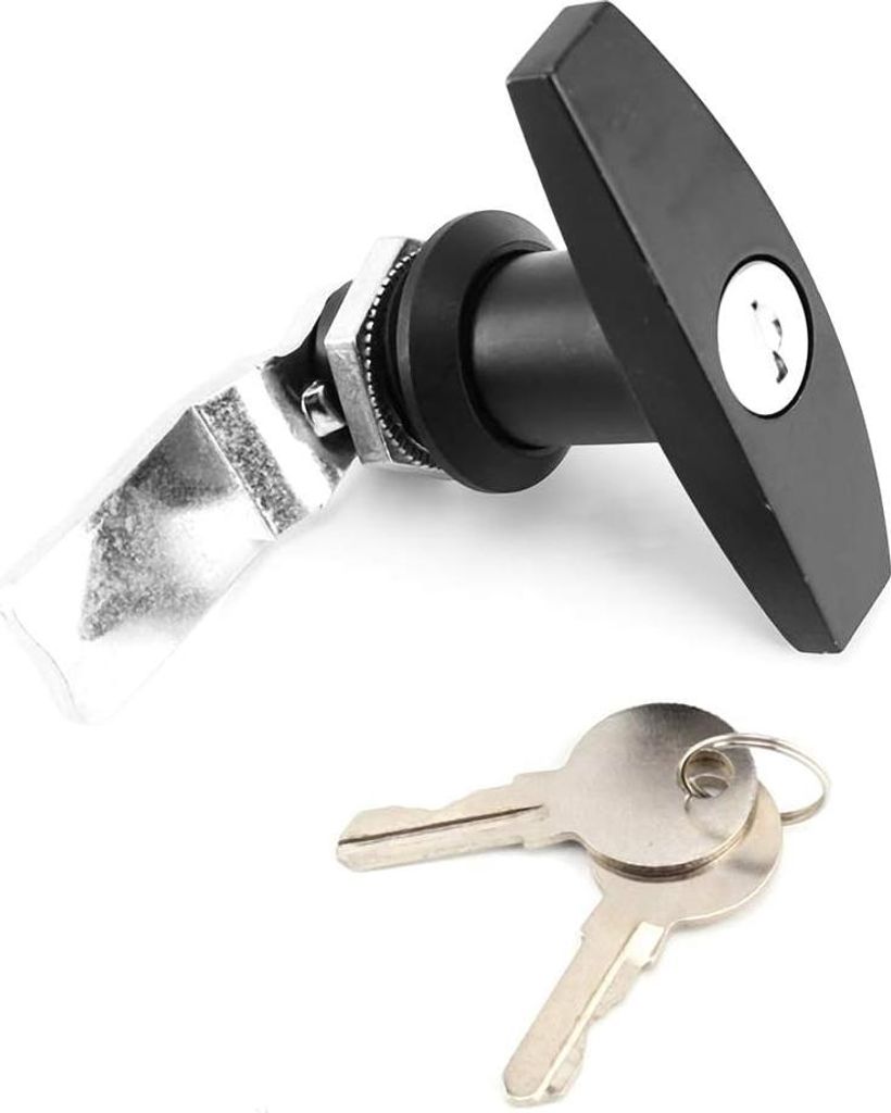 Hintere Befestigung T-Griff Schloss Werkzeugkiste Garagentor Schloss mit Schlüsseln für Anhänger Wohnwagen Markise (Schwarz) - Truck T Schloss
