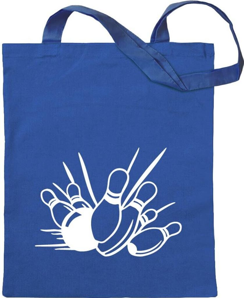 Kiwistar - Baumwolltasche - royalblau - Bowling Strike Kegeln - Tragetasche Stoffbeutel Umhängetasche Langer Henkel