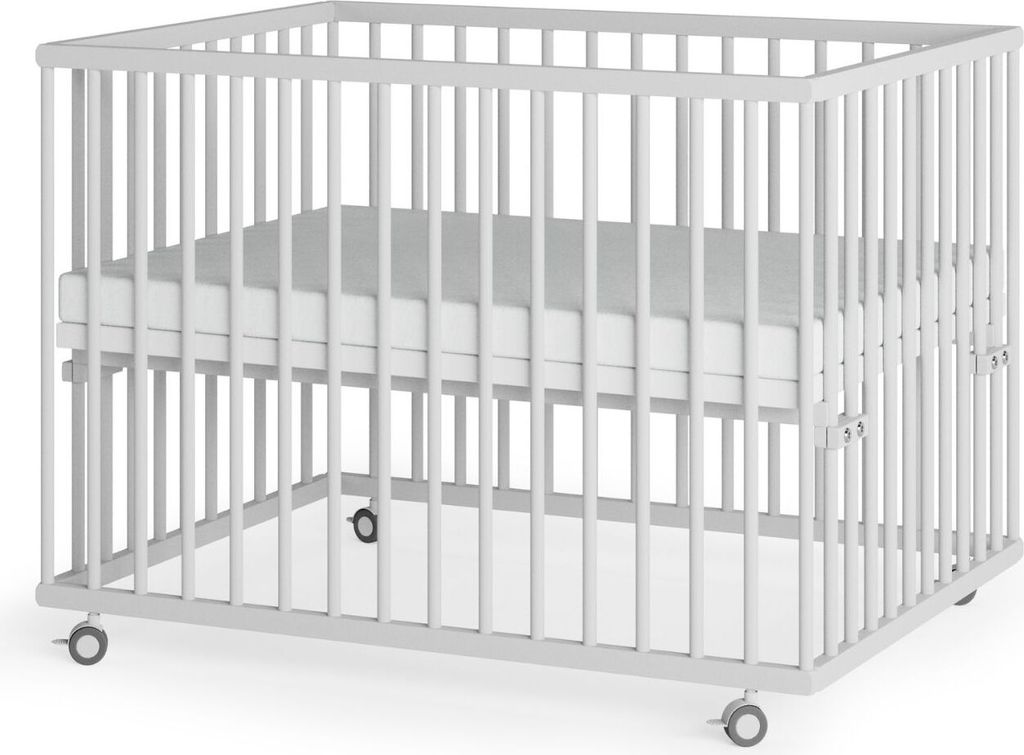 Laufgitter 75x100 cm mit Matratze Cloud Air & Schlupfsprossen - weiß - Premium