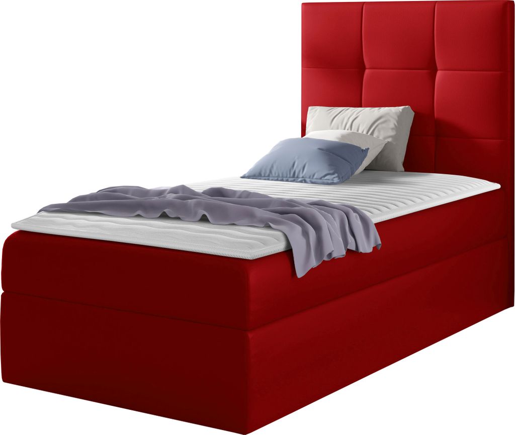 MIRJAN24 Boxspringbett Mini 2, Einzelbett mit Bettkasten für die Bettwäsche, mit Topper und Kopfteil (Soft 010, Größe: 80x200 cm, Seite: Rechts)