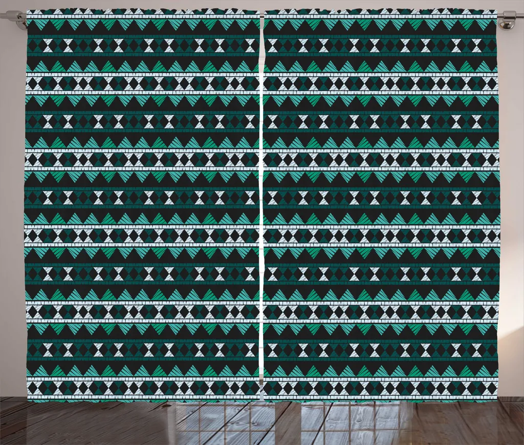 ABAKUHAUS Rideau Rustique Aztèque Vert d'Eau Foncé avec Crochets 280x225