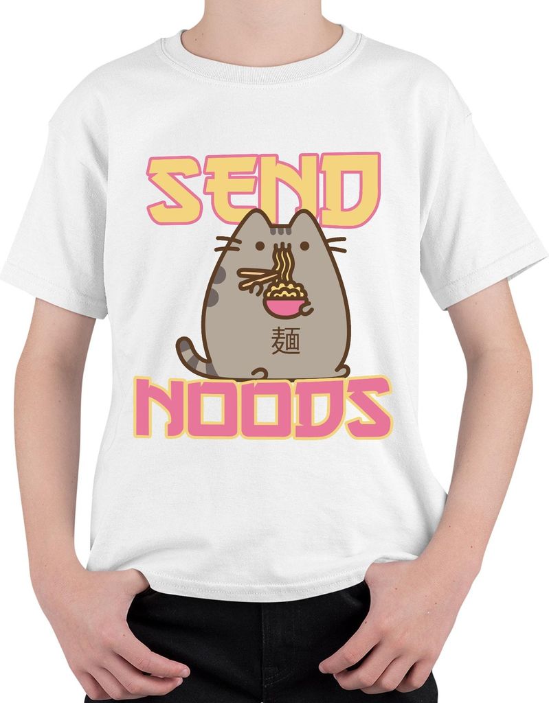 SEND NOODS Katze Nudeln Ramen Kawaii Lustig Geschenk süß Freundin Uni Kinder T-Shirt, Weiß, 116
