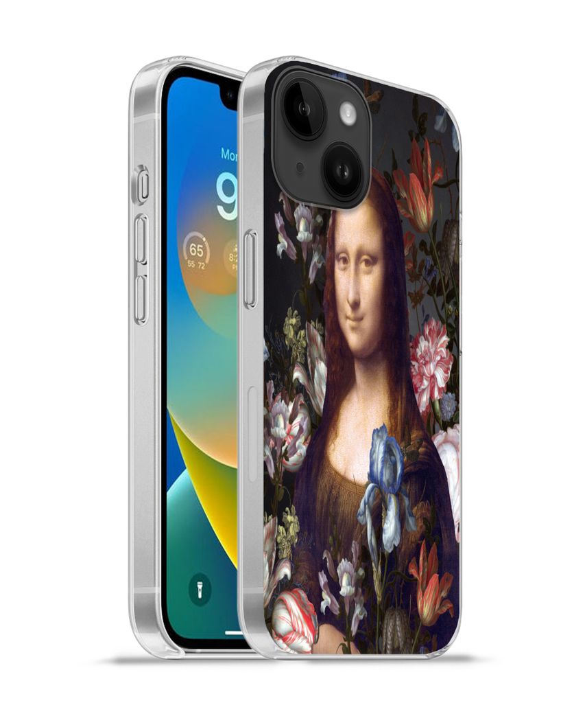 MuchoWow Handyhülle Schutzhülle Hülle für Apple iPhone 14 - Softcase Mona Lisa - Da Vinci - Blumen Silikon Softcase Handy Hülle - Mobiltelef...