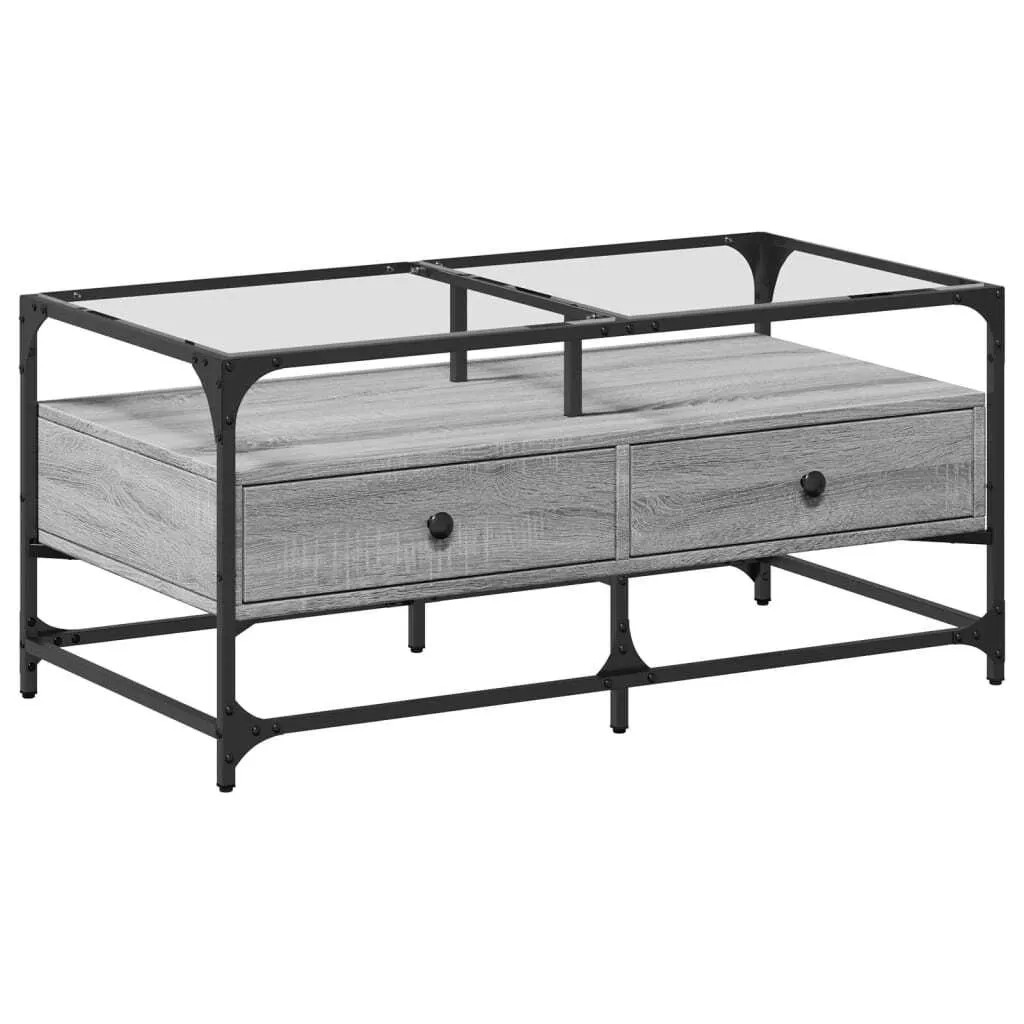 Tavolino con piano in vetro grigio Sonoma 98,5x50x45 cm acciaio