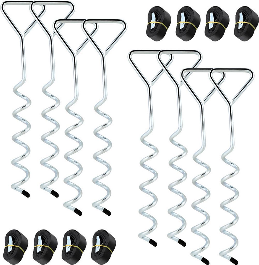 SWANEW 8x Bodenanker Trampolin 5 Windungen Verstellbare Gurte Rostfrei Sicherung Set Erdanker Befestigung