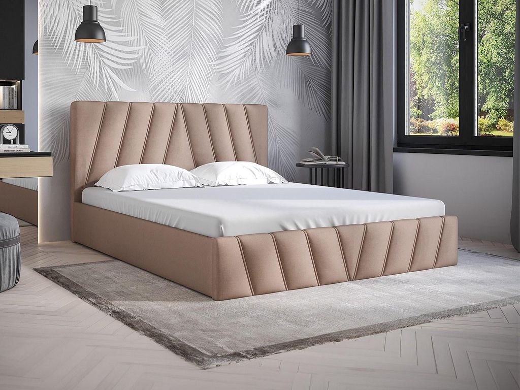 Bett mit Kommode 160 x 200 cm - Velours - Beige - LIDAMA Pascal Morabito
