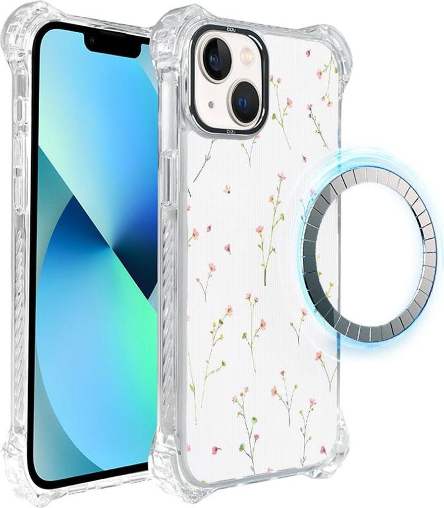 Schutzhülle für das iPhone 13, MagSafe-kompatibel, verstärkte Ecken, transparente Seiten, Wiesenblumen