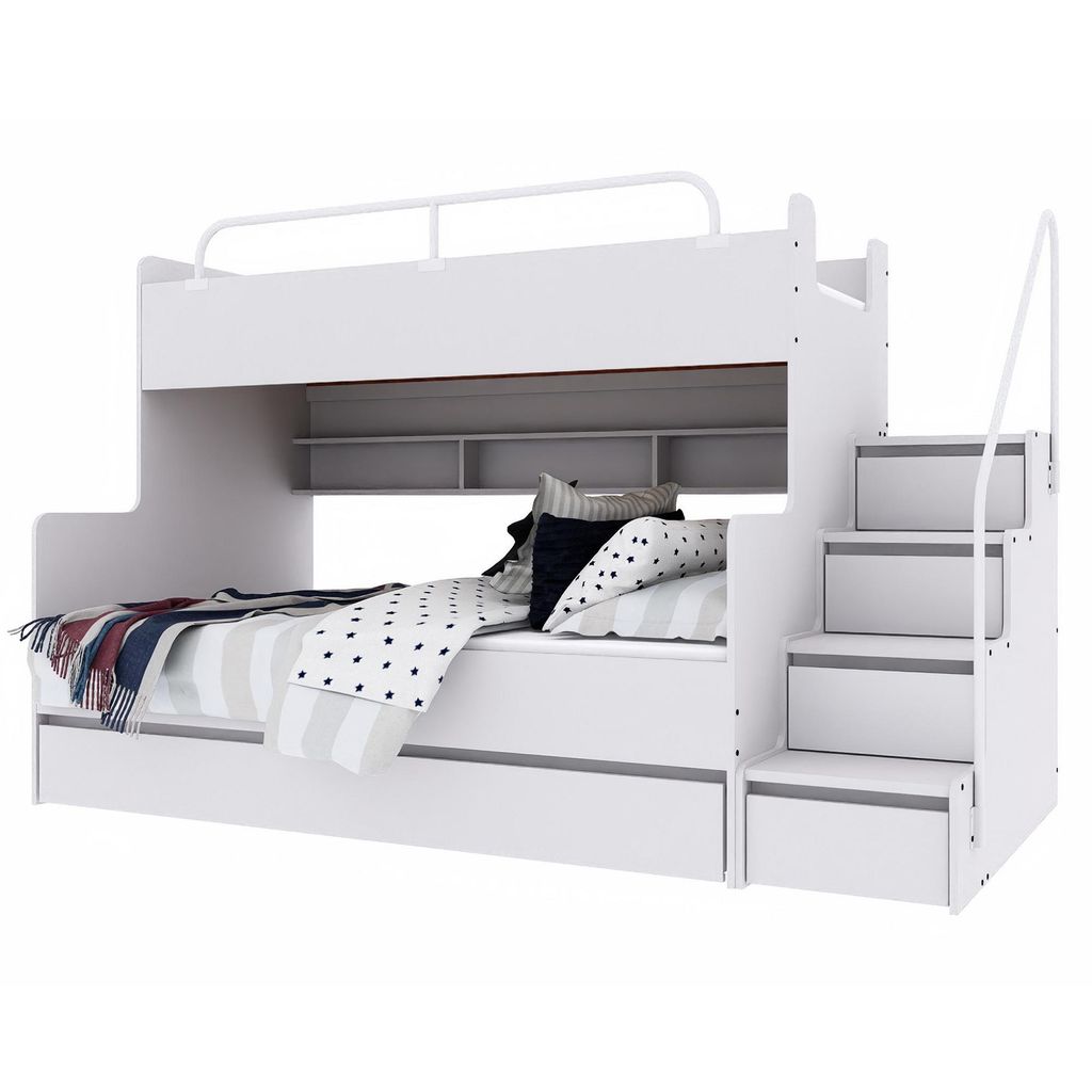 Marlux-Meble Hochbett Kinderbett JSM-3 mit Treppe 80x190 + 120x190 Matt Kinderbetten Funktionsbett Etagenbett Stockbett Kinderhochbett Jugendhochbe...