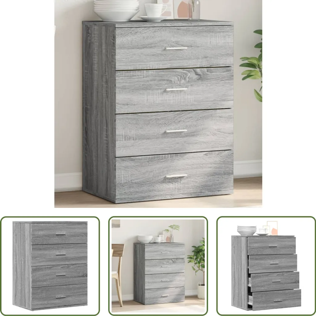 Petit Buffet de Rangement Marron Effet Chêne 60 cm pour le Salon