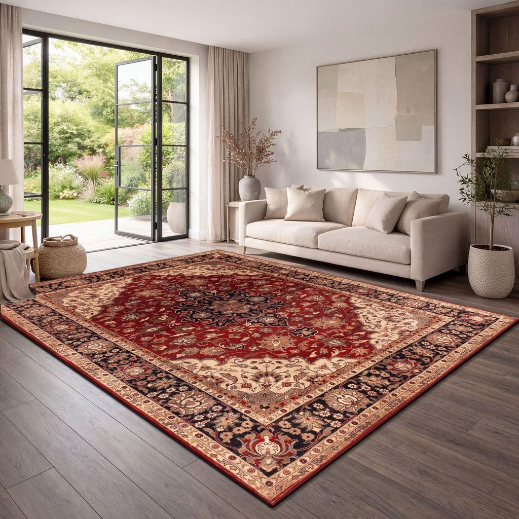 TT Home Vintage Teppich Wohnzimmer klassischer Kurzflor, rutschfest & robust, weicher Flor, pflegeleicht, orientalisch Retro, Esszimmer Waschbar Gr...