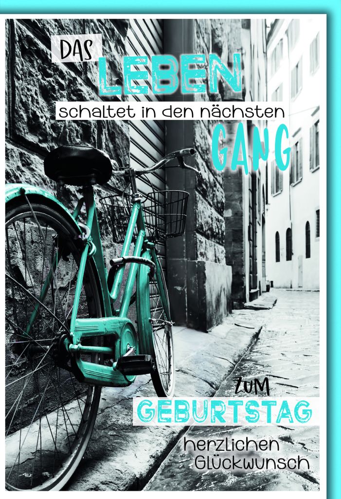 Geburtstag Bike blau Fahrrad Leben nächster Gang Glückwunschkarte mit Umschlag