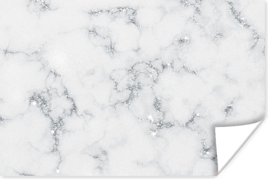 MuchoWow Poster Marmor - Weiß - Silber - Glitter - Marmoroptik - Chic 120x80 cm - Bilder