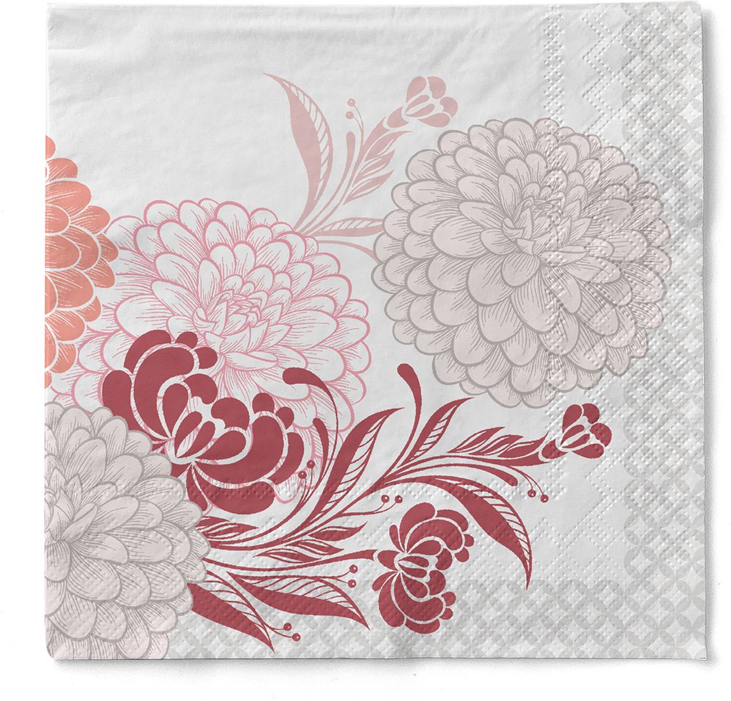 Tissue Serviette Clarissa in Bordeaux, 33 x 33 cm, 3-lagig, 100 Stück - Mank - Floral