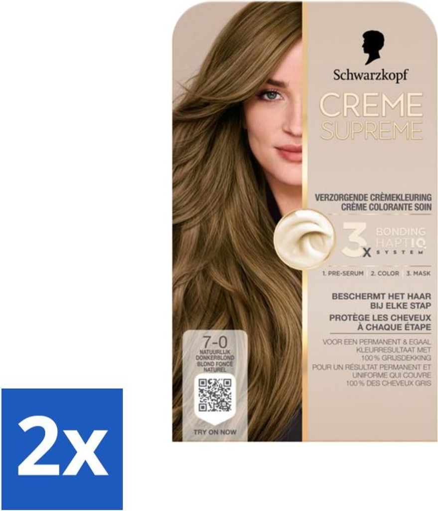 Schwarzkopf - Haarfarbe - Creme Supreme 7-0 - Natur Dunkelblond - 245g - Vorteilspack - 2 Stücke