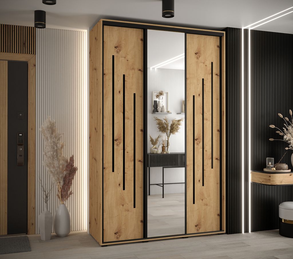 Kleiderschrank ASIRI 9 - 160/45 cm, Artisan-Eiche / Schwarz