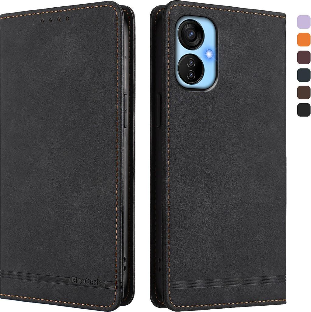 Hülle für Tecno Spark 9T/Spark 9 Pro, Retro Kunstleder Ständer Klapphülle mit Kartenfächer und Magnetische Schwarz