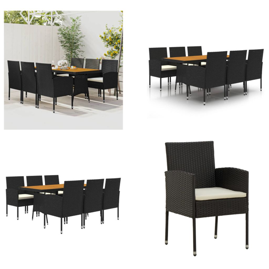 vidaXL 7 tlg. Garten Essgruppe Poly Rattan Schwarz - Garten Essgruppe - Garten Essgruppen - Essgruppe Terrasse - Outdoor Essgruppe