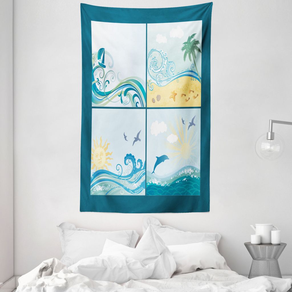 ABAKUHAUS Strand Wandteppich und Tagesdecke, Maritime Themed Waves aus Weiches Mikrofaser Stoff Waschbar ohne Verblassen Digitaldruck, 140 x 230 cm...