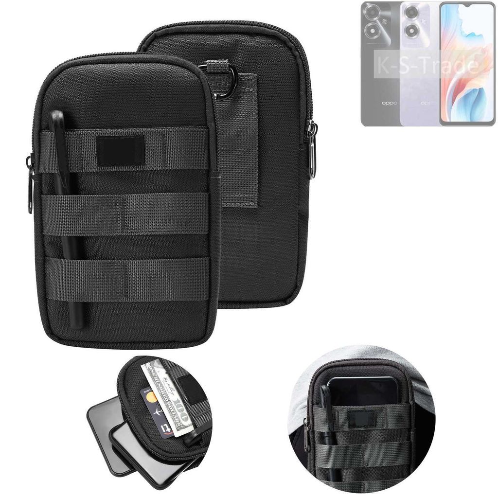K-S-Trade Holster Gürtel Tasche kompatibel mit Oppo A2m Handy Tasche Schutz Hülle dunkel-grau viele Fächer, 1x