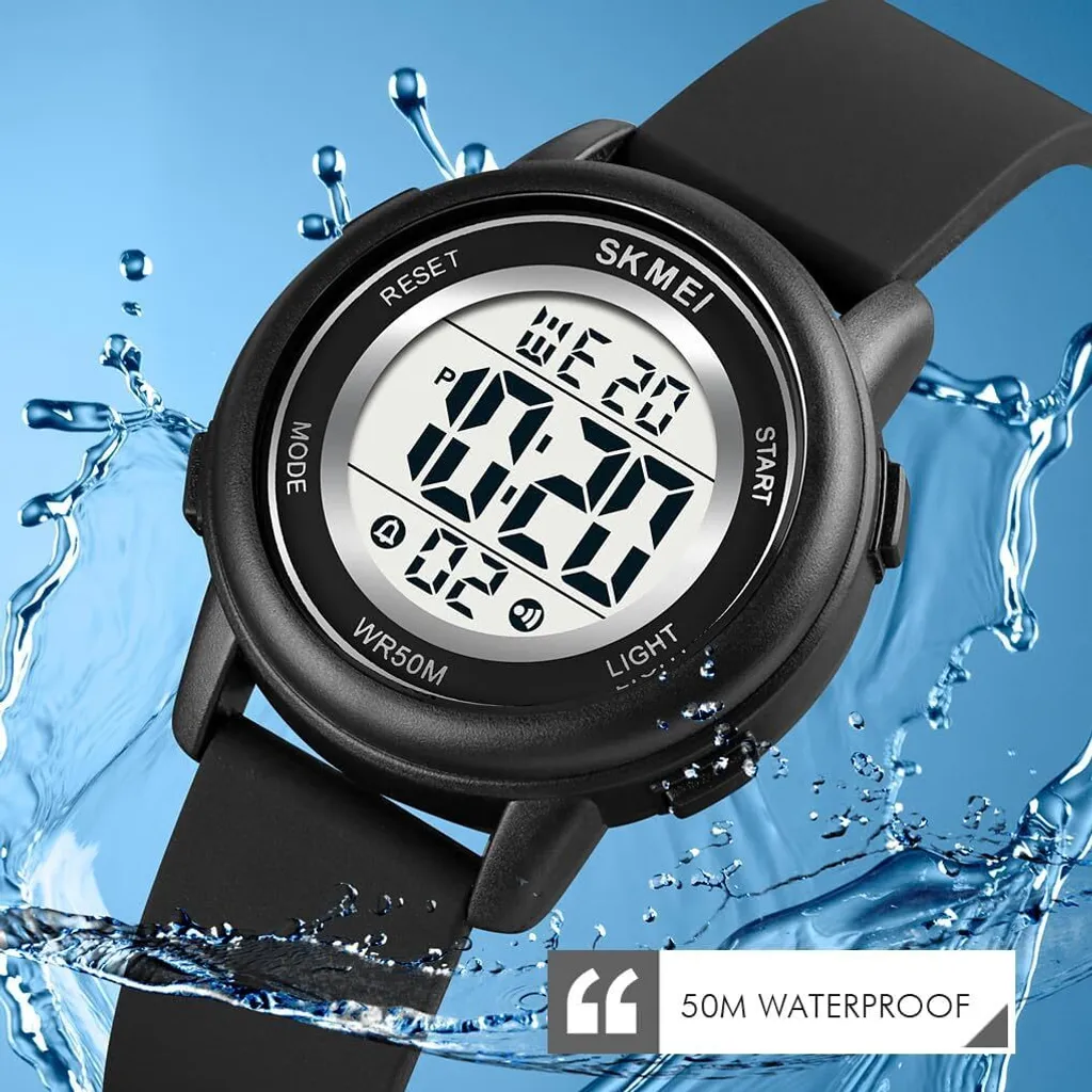 Gosasa Orologio Digitale Donna Sportivo - LED Retroilluminato, Calendario Sveglia, 3 ATM Impermeabile, Cinturino In Gomma Bianco - 6