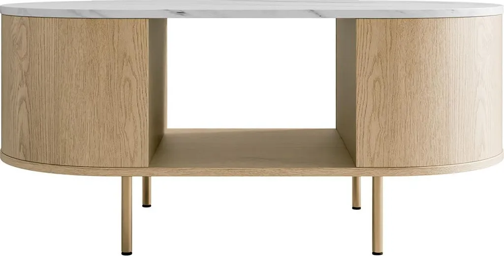 Table basse rectangulaire 100cm bois et blanc avec niche de rangement