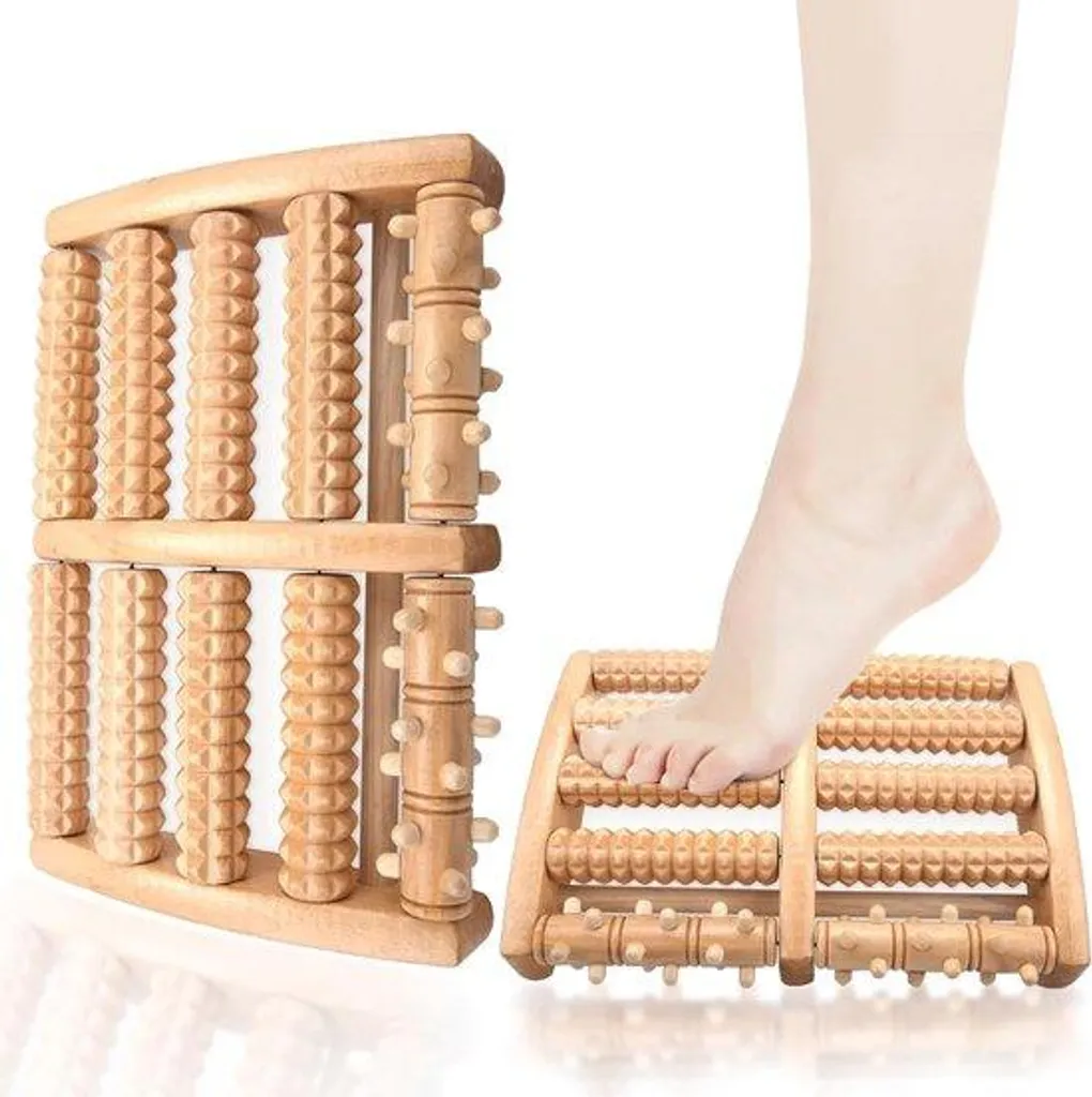 Lot de 2 rouleaux de massage pieds en bois naturel pour voûte plantaire