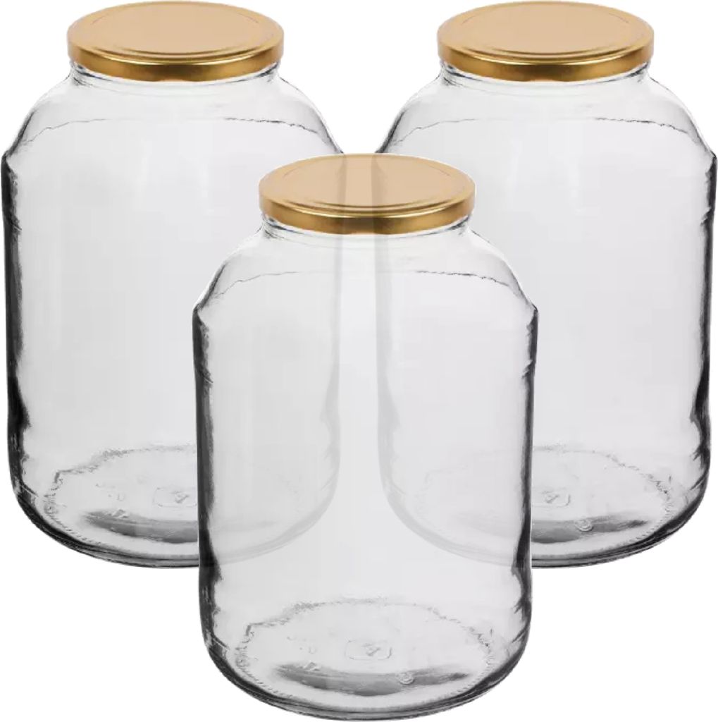 MIKONI Gurkenglas | 4 Liter | Gold Deckel | 3 Stück | Einweckgläser Einmachgläser Vorratsgläser Einmachglas Glas 4000 ml Konservenglas Schraubd...