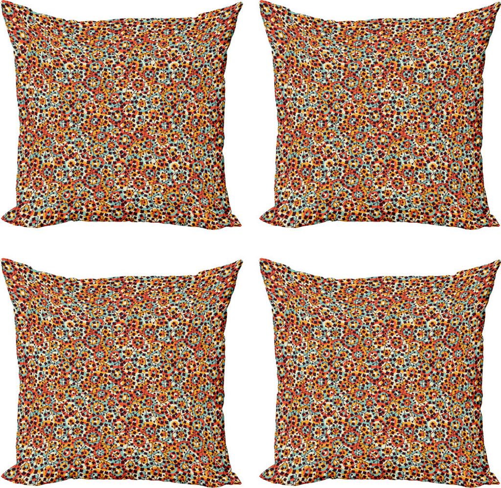ABAKUHAUS Modern Kissenbezug Set (4 Stück), Natur Scroll Kreise, Moderner Doppelseitiger Digitaldruck, 60 cm x 60 cm, Mehrfarbig