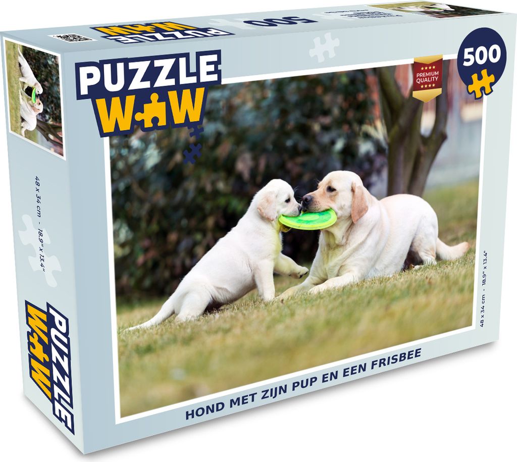 MuchoWow Puzzle 500 Teile Hund mit seinem Welpen und einem Frisbee - 500 Teile - Kinder - Selberbauen - Puzzlespiele