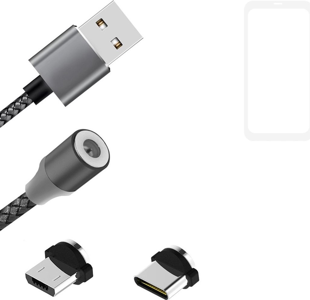 K-S-Trade Hochwertiges Magnet-Lade-kabel Sync-Kabel Daten-Kabel für Apple iPhone SE 2 mit USB-Typ-C-Anschluss und Micro-USB-Anschluss 2A bis zu