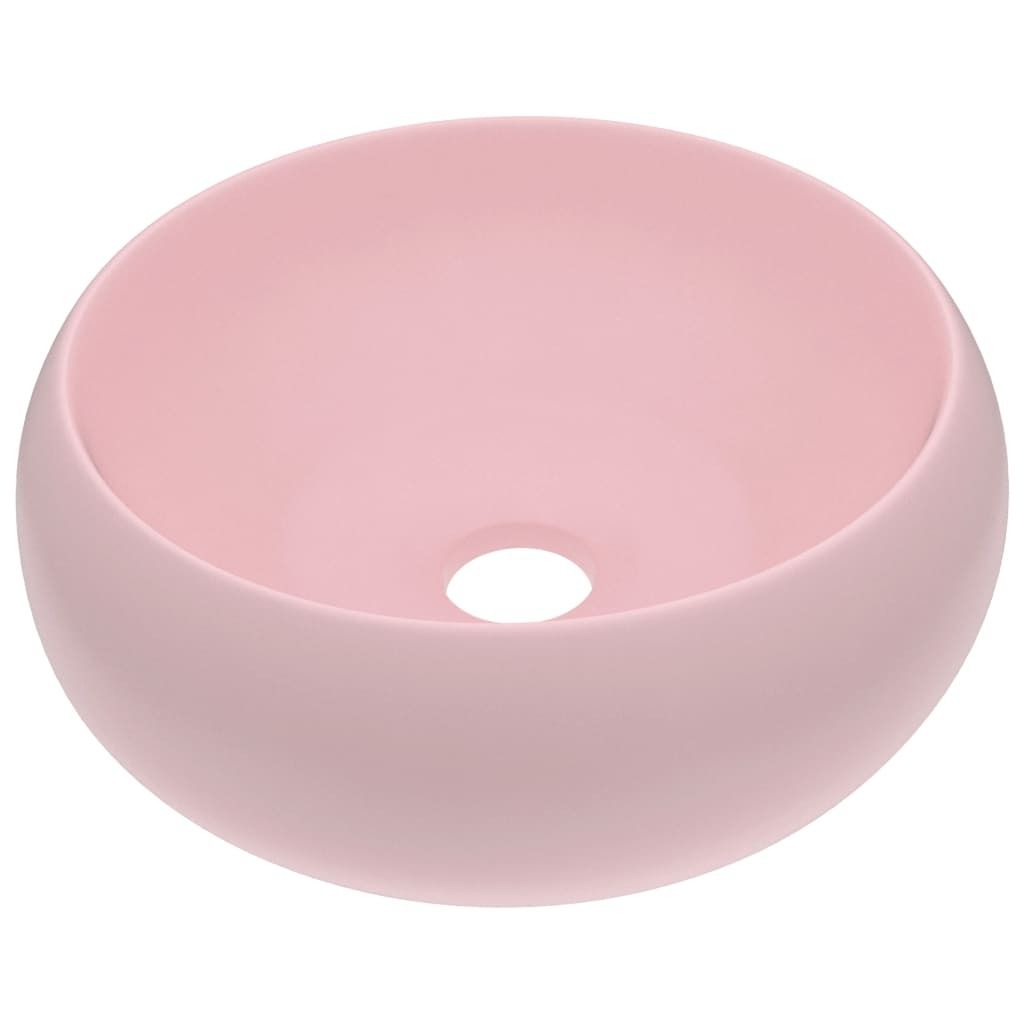 vidaXL Luksusowa okrągła umywalka różowa matowa 40x15 cm Zdjęcie produktu 