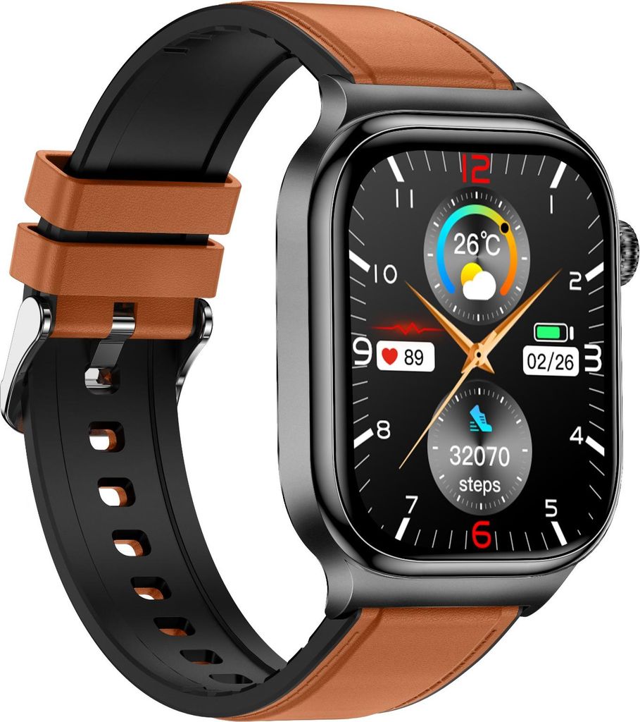 INF 2.04-Zoll AMOLED Smartwatch mit Gesundheitsüberwachung für Sport & Alltag Braun
