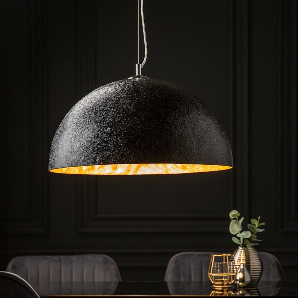 cagü: Design Hängelampe BOL Schwarz-Gold aus Glasfaser 50cm Ø Zeitlos edler Retro Lounge Designklassiker!