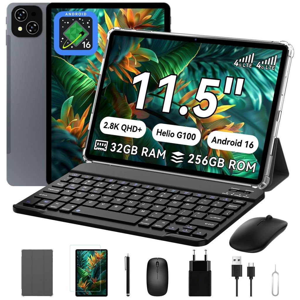 KOBONA-Kingrid T12 Pro 11,5" 2,8K 120Hz, Dual 4G SIM, 8000mAh, 32GB(8+24) RAM+256GB ROM, Android 16, G100, 13MP+8MP Dual Kamera, 2TB Erweiterung
