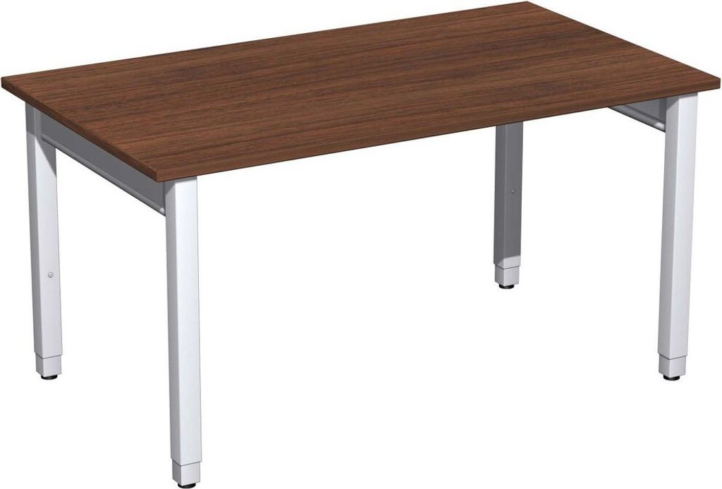 Gera Quadrat Pro Schreibtisch höhenverstellbar, 1400x800x680-860, Nussbaum/Silber