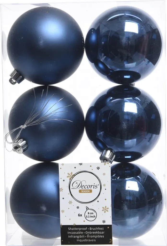Baubles di Natale in plastica 8cm 6 pezzi - blu notte - 2