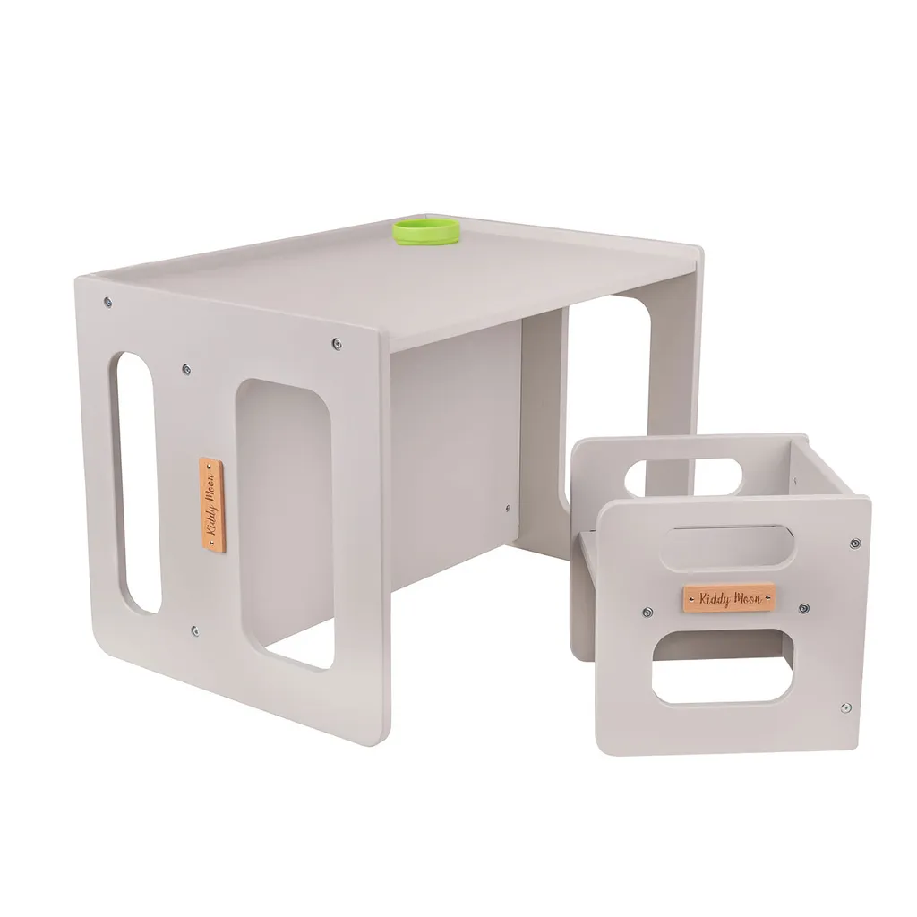 Meuble Enfant Ergonomique Gris KiddyMoon : Table et Chaise Stable Bois