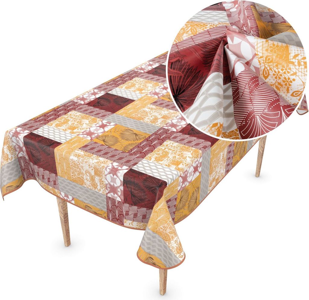 Tischdecke Wachstuch PVC Frei Ornamente Rot Robust Wasserabweisend Breite 140 cm Länge 100 cm