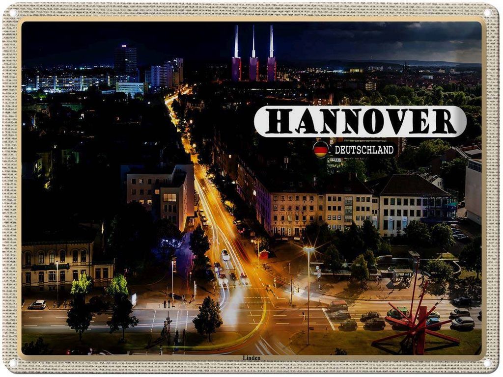 vianmo Blechschild 30x40 cm Hannover Blick auf Linden Nacht Bildmotiv Reisemotiv Abenteuer Reisen