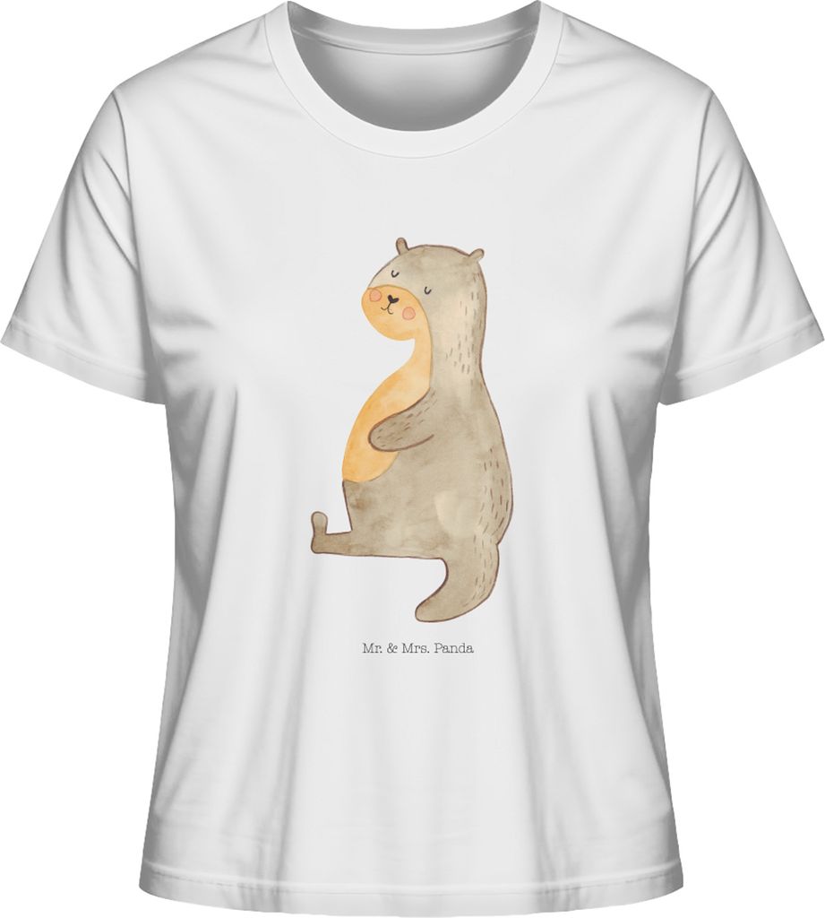 Mr. & Mrs. Panda Damen Basic T-Shirt Otter Bauch Größe L - Weiß - Geschenk, Kurzarmshirt, Sportmuffel, Essen. Foodlover, Shirt, Oberteil, dick, ...