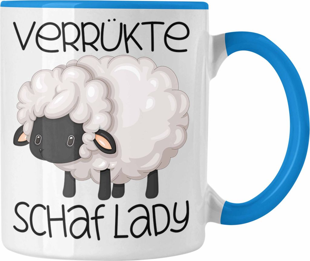 Trendation - Schaf Tasse Geschenk Schafhirte Hirtin Verrückte Schaf Lady Schaf-Liebhaber Kaffee-Becher (Blau)