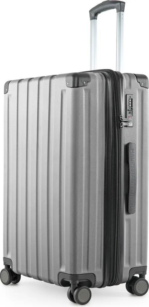 HAUPTSTADTKOFFER - Q-Damm - Valigia a guscio rigido di medie dimensioni XL estensione trolley da viaggio valigia doppia rotelle valigia a guscio rigido espandibile, TSA, 68 cm, 89 litri, argento